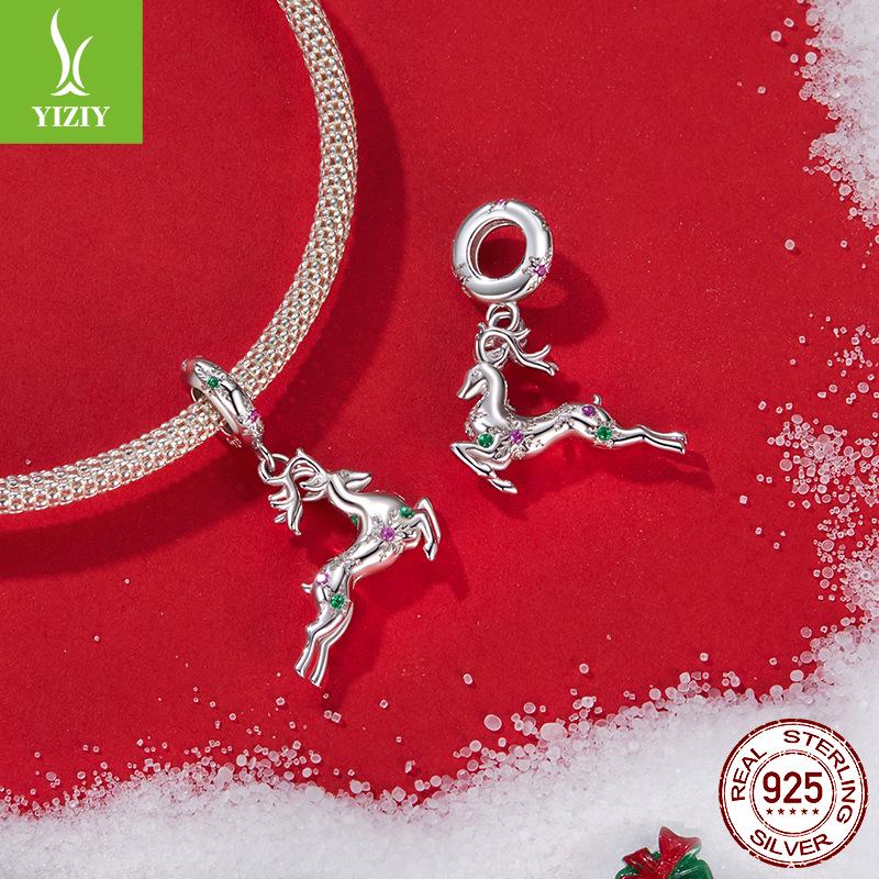 Серебряный кулон-олень Yinziyun S925 на цепочке - Дизайн с бусинами для самостоятельной сборки