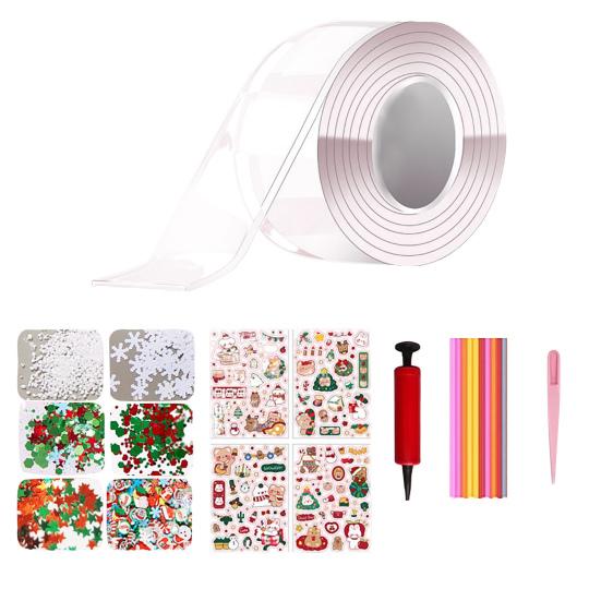 1 Set 300CM Nano Tape Bubble Toy with Straw Charm Sticker Inflator Tweezer Adhesive Funny Stress Relief DIY Craft Making Toy Kit Children Gift