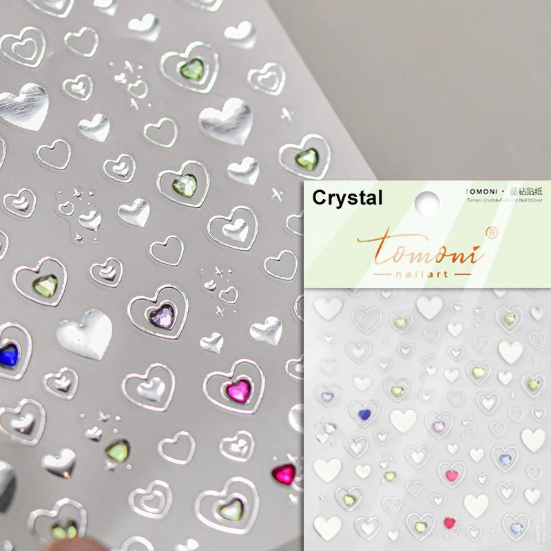 Colored Crystal Star Love Shiny Silver Hollowed Smudging Rainbow Flower Jelly Embossed Nail Art Stickers Manicure Decals