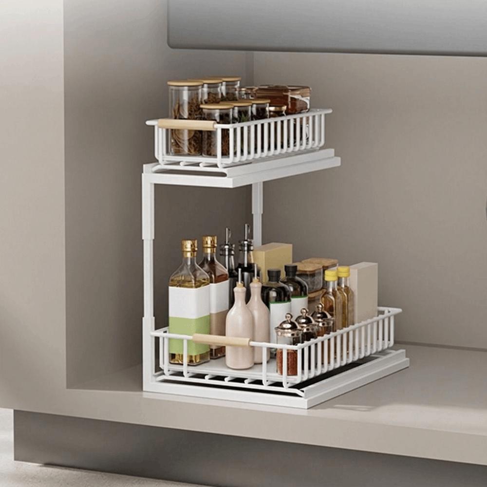 Rustproof 2-Tier Under Sink Organizer Carbon Steel Slide Out Cabinet Storage Shelf  for Kitchen