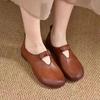 Ретро ручной работы туфли для мамы плоский каблук мягкая подошва 2025 весна и лето новые круглый носок мелкий вырез одинарные туфли мягкая кожа универсальные женские туфли
