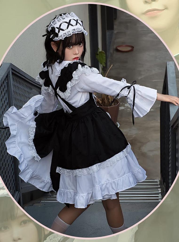 Одежда для горничной Косплей Длинный рукав Платье для горничной Черное Выше колена Готическая Лолита Черное [Lady Lazy] (M)