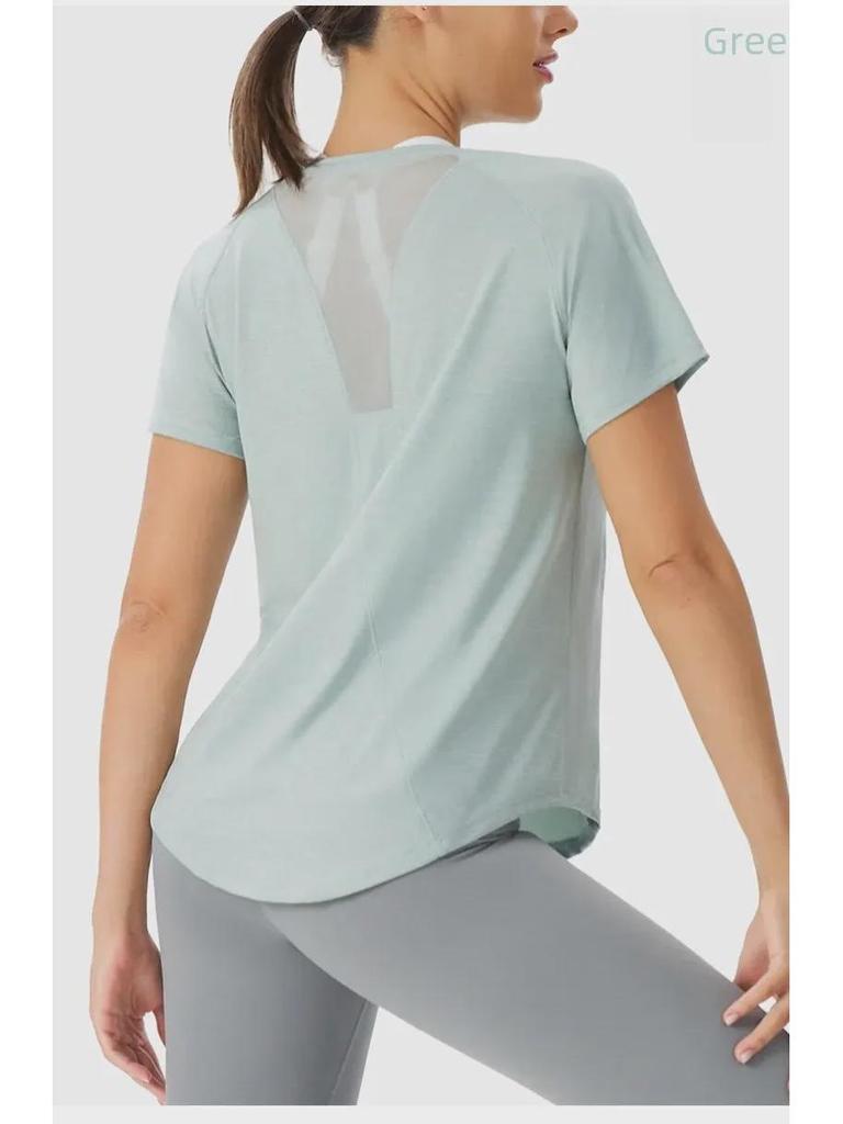 Женский свободный топ для йоги – дышащая сетчатая спинка, быстросохнущая футболка для бега, блузка для фитнеса с коротким рукавом