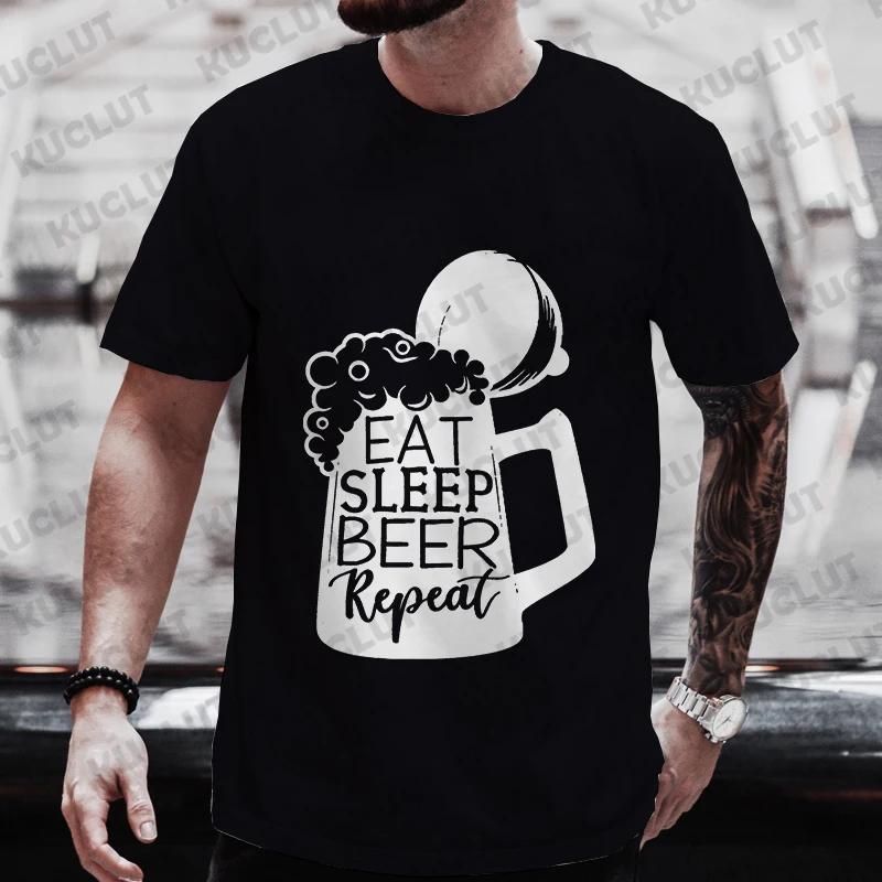Men's T-shirts Eat Sleep Beer Repeat Funny Graphic Y2k Clothes Beer DAY Drinking Party Tops Plus Size Streetwear Short Sleeve