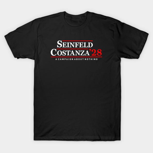 Men Black Print T-shirt Seinfeld Costanza 28 For President 2028 No-Cut Heat Transfer Print Cotton Tshirt