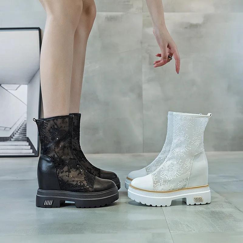 Модные модные роскошные белые кружевные сапоги женские летние высокие сапоги женские повседневные туфли на плоской платформе Botas De Mujer