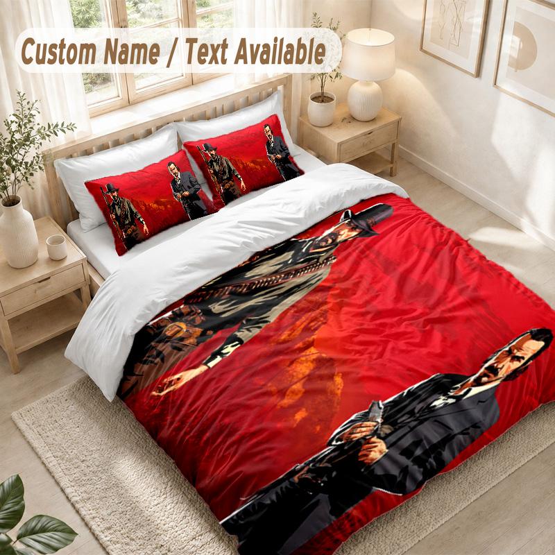 Red Dead Redemption Bedding Set, 1 Duvet Cover & 2 Pillowcases Soft Comfortable Bedroom Home Textile Decor