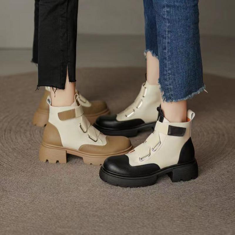 Модные ботильоны на платформе в цвете, женские короткие ботинки в стиле панк, боевые ботинки с круглым носком для женщин, толстый мех, большой размер, теплые