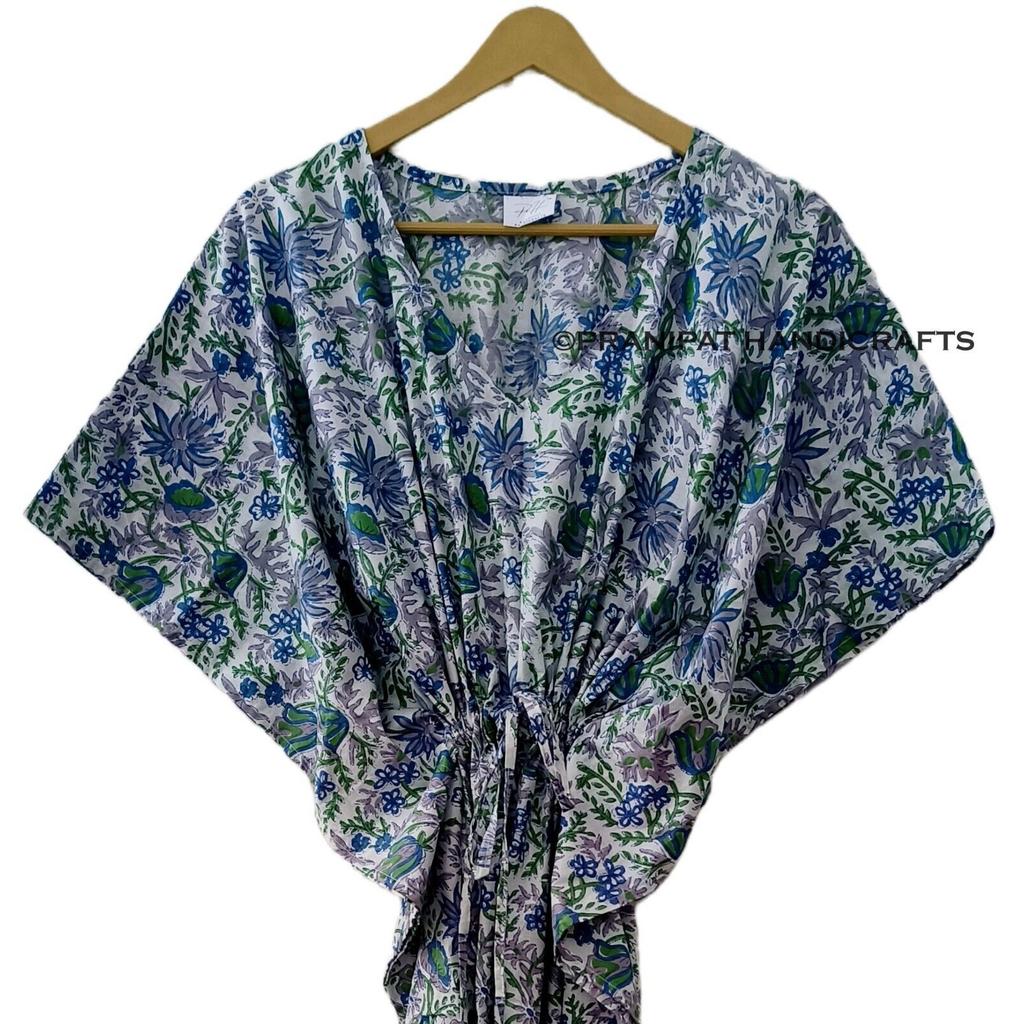 Серое хлопковое женское платье-кафтан в стиле хиппи с индийским цветочным принтом, пляжное платье макси CKFTN-SCRN-FULL-BUYIT-156