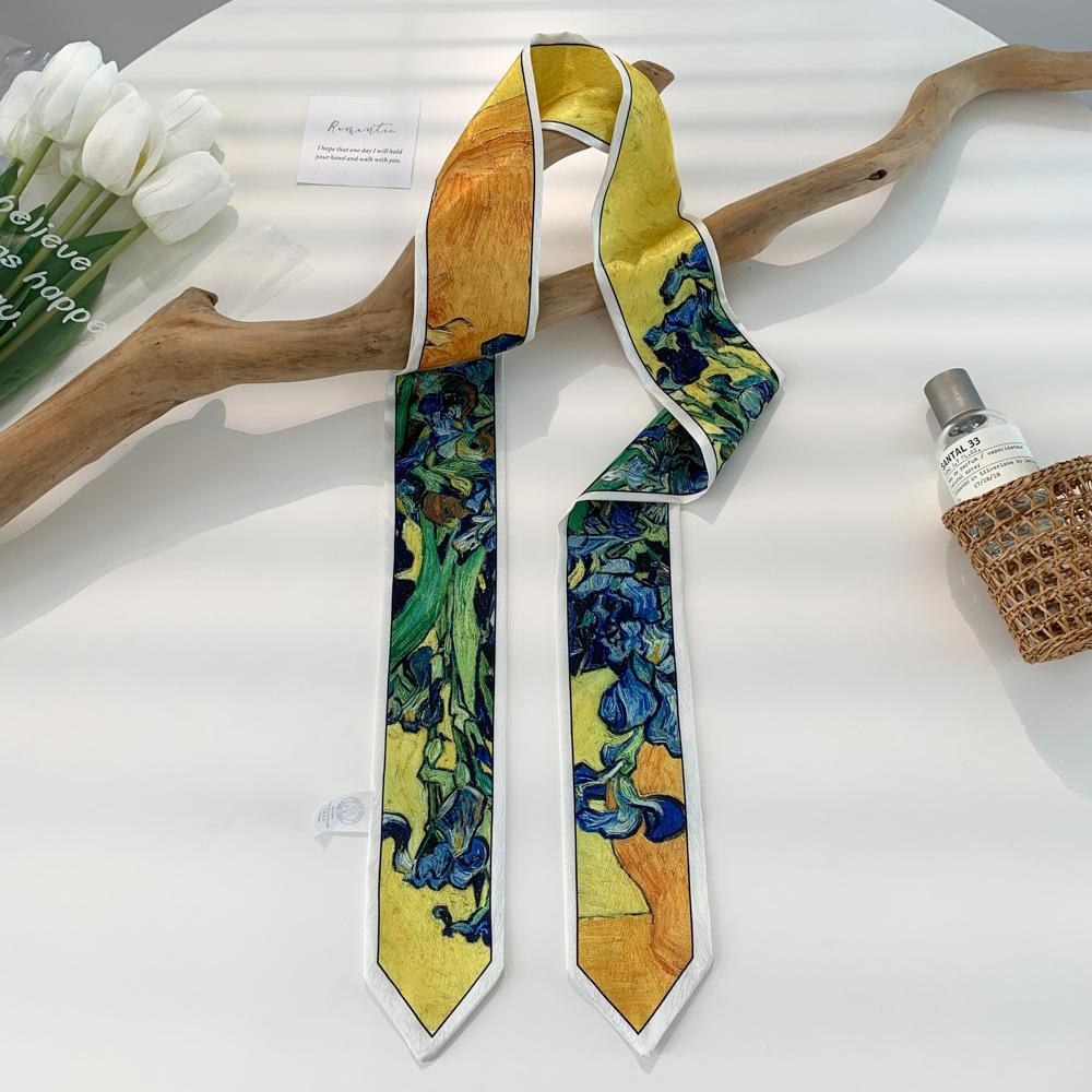 Высококачественная повязка для волос, платок на шею с шелковистой текстурой, женский шарф, длинные узкие повязки на голову, милые шарфы-галстуки, роскошный принт, шарф для сумки для леди