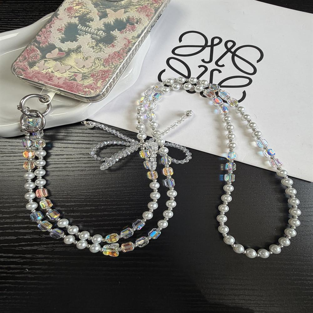 Pvc Long Crossbody Phone Lanyard With Crystal Beads And Bow For Women And Men