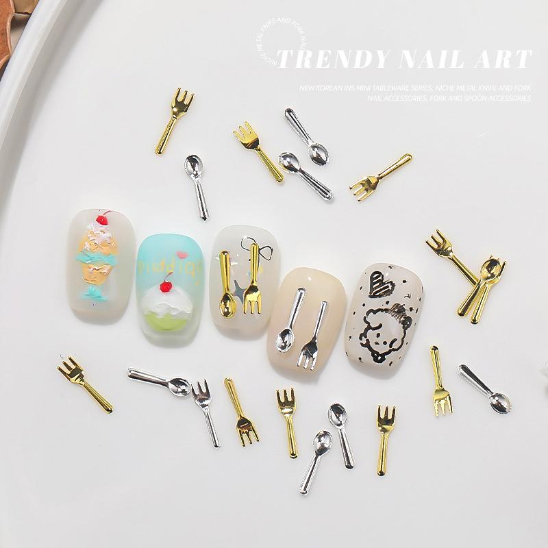50 шт. смешанных Ins Niche Tableware Series Spoon Fork Nail 3D Metal Nail Mold Nail Decorations Diy Nail Art Charm Accessories