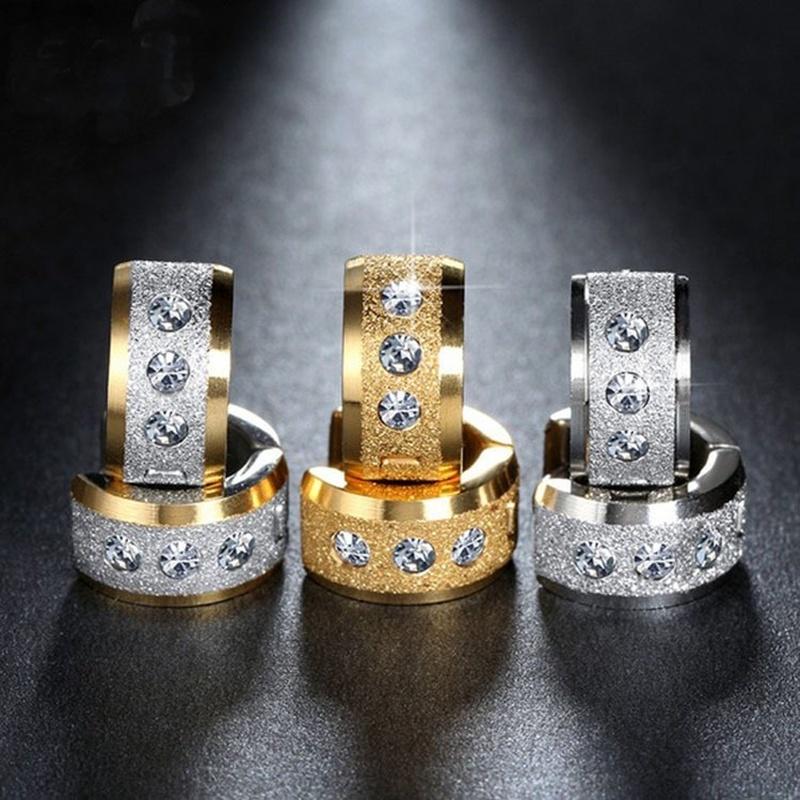 Stainless Steel Small Circle Earrings Paved Shiny CZ Punk Rock Hoop Earrings for Couple Earring