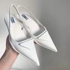 P Home Triangular Label Pointed High Heels Female Internet Celebrity Leather Back Strap Cat Heel Sandals Bag Head Shallow Mouth Versatile Single Shoes