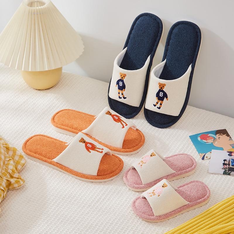 New Four Seasons Linen Slippers Children's Simple Cartoon Cute Boys and Girls Home Indoor Non-slip Sweat Absorption