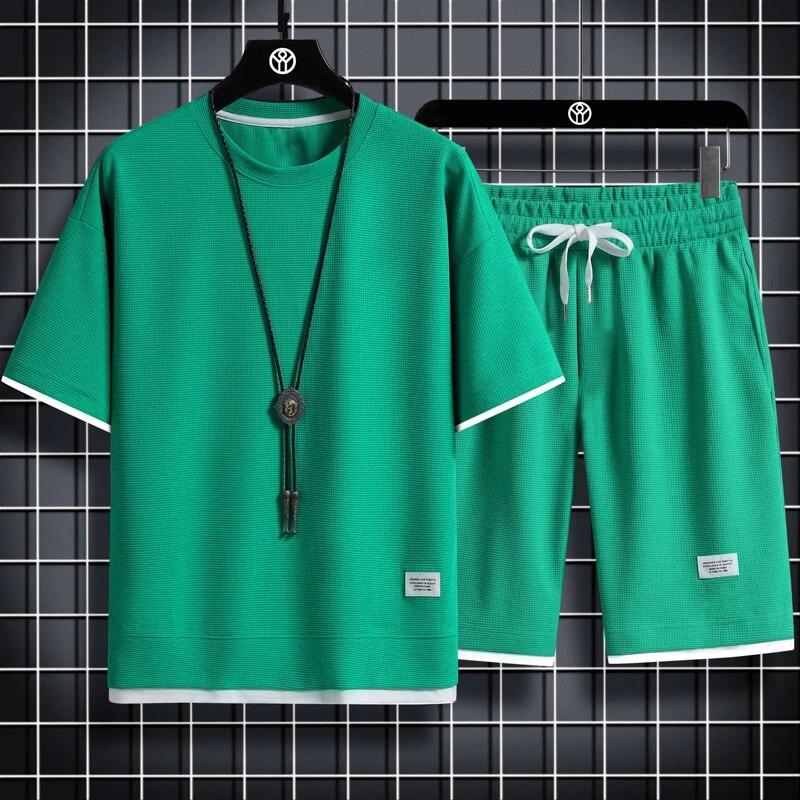 Летний мужской комплект из двух предметов, мужская повседневная футболка + шорты, мужской спортивный костюм, модный спортивный костюм с коротким рукавом