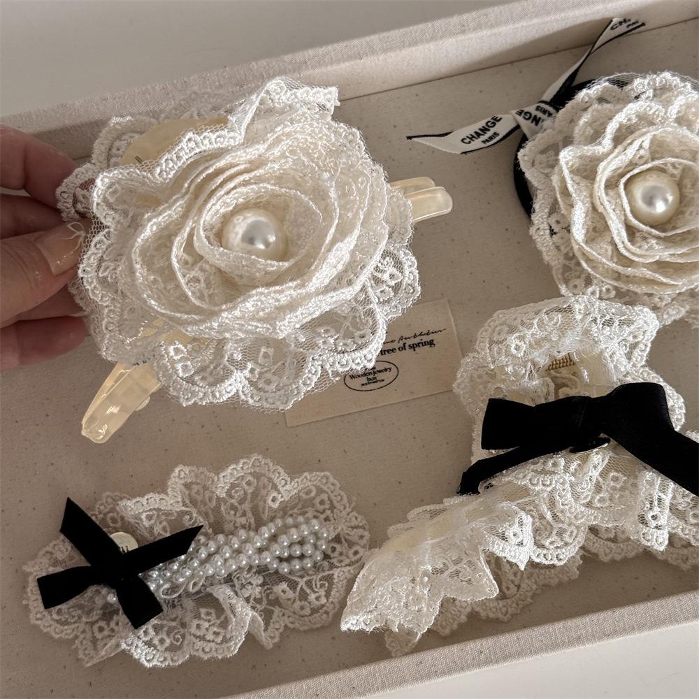 Cloth Lace Flower Hair Clip Pearl Lace Wedding Hair Clip Retro Flower Hair Rope  Wedding Bridal
