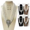 Sparkling Multi Layer Faux Pearls Necklace And Earrings Set With Crystal Accent For Evening Party Elegant Jewelry Gift