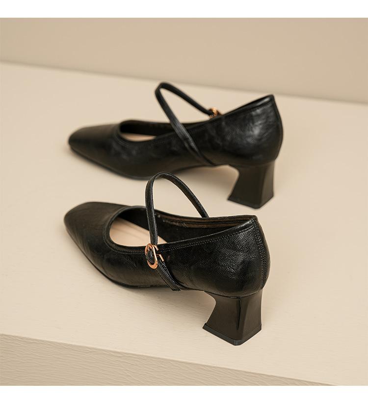 Women's High Heels French Retro Mary Jane Shoes Women's Spring Summer New Simple Small Leather Shoes Flat Bottomed Women's Shoes