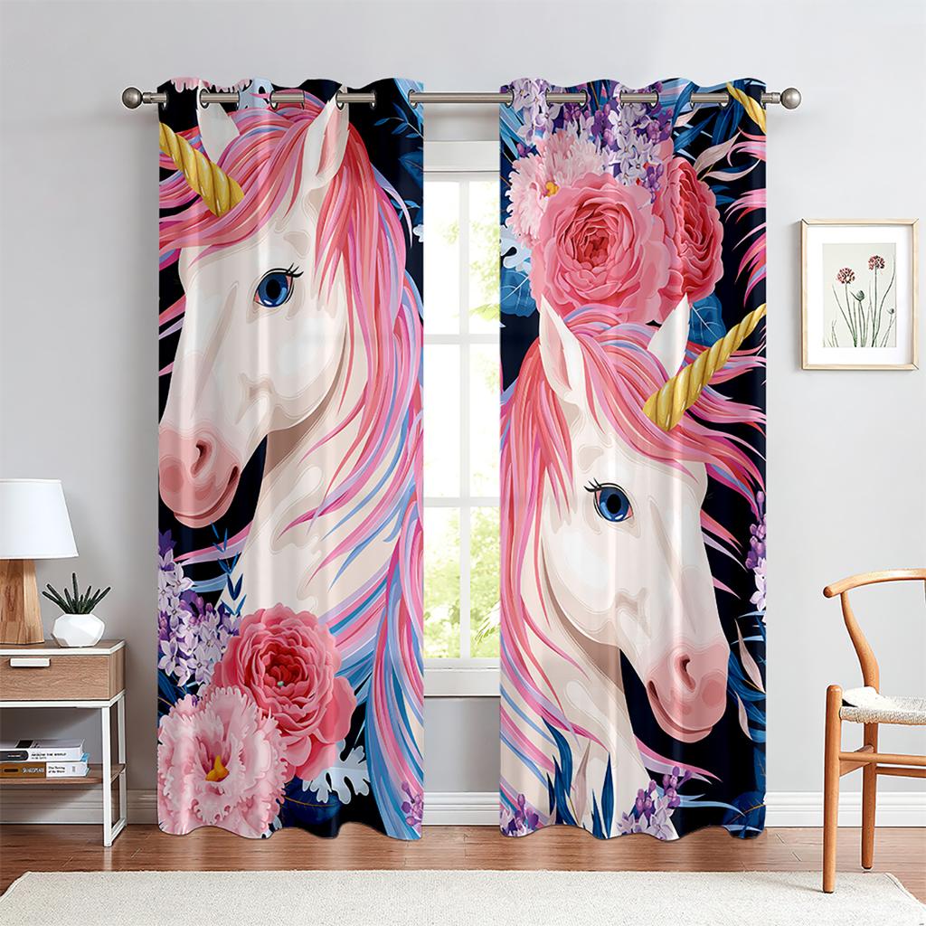 Cute Cartoon Curtains Fashion Creative Pattern Unicorn Rainbow Curtains Girls Children's Room Decorative Curtains Custom