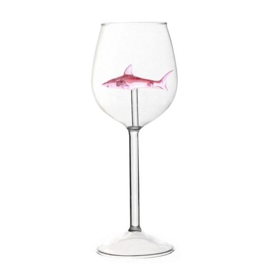 Набор винных бокалов "Акула" Ручная выдувка Бессвинцовое стекло Кубок с 3D-акулой внутри 300 мл Креативная тематика "Акула" Барная посуда Подарок для мужчин Женщин Любителей акул