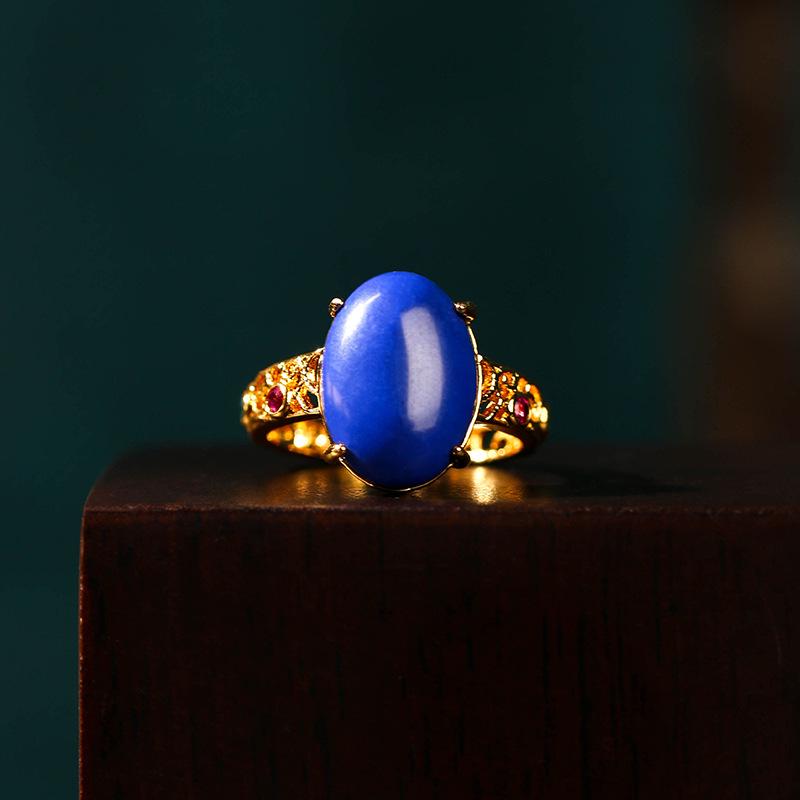 Открытое кольцо из натурального халцедона с золотым покрытием - Простое, полое кольцо для женского стиля