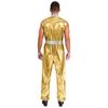 Mens Shiny Metallic Sleeveless Full Length Zipper Jumpsuit Bodysuit