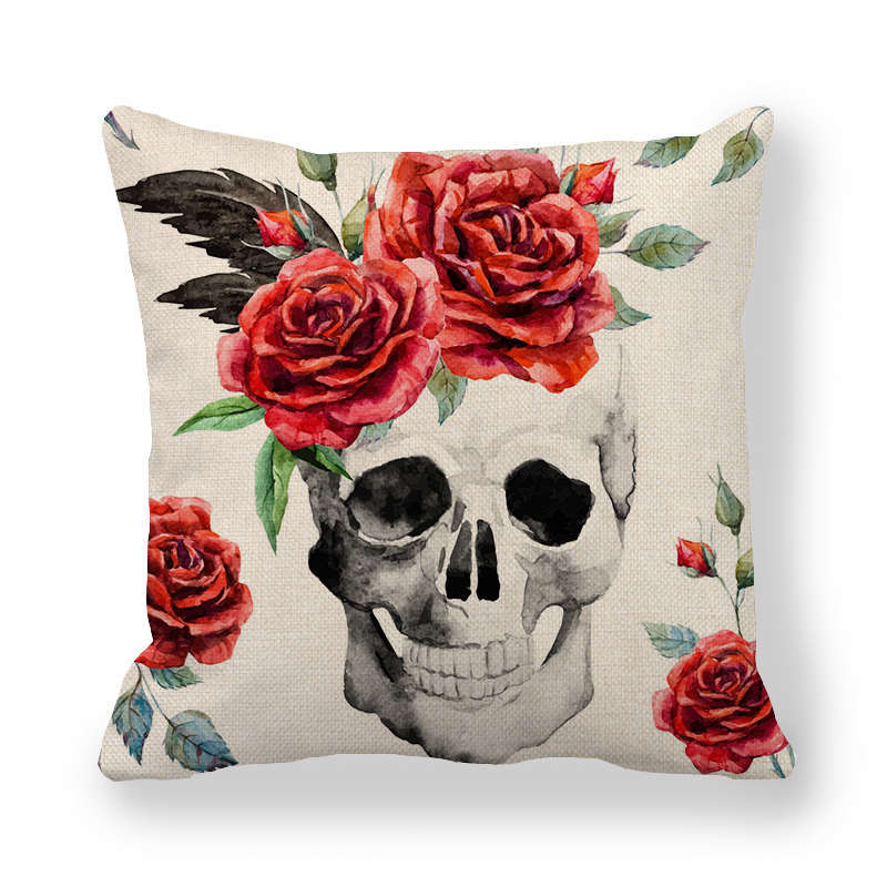 Creative Skull Flower Series Digital Printing Short Plush Pillow Covers For Car Sofa Office Cushion Cover Home Goods 60X60Cm
