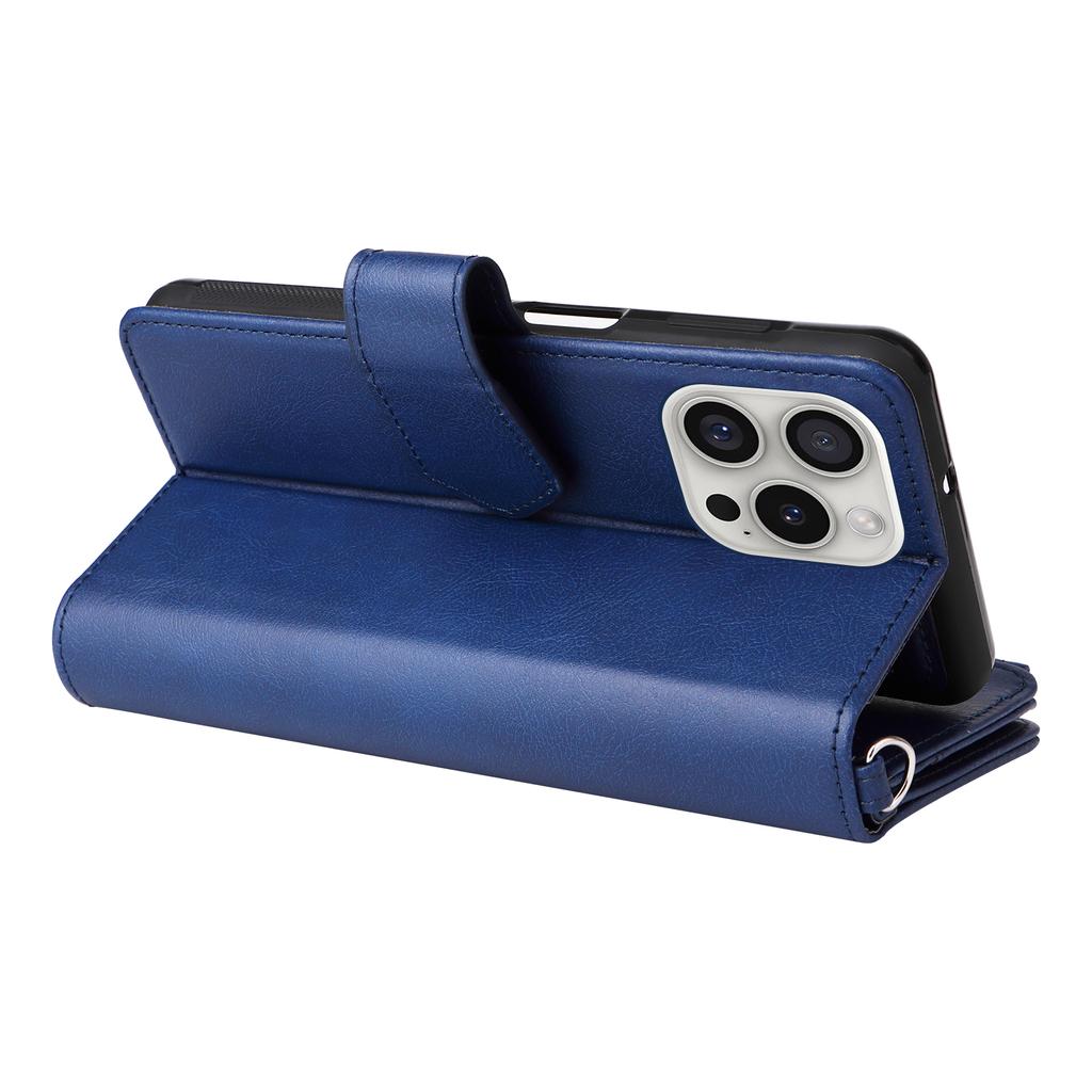 Магнитный кожаный чехол для iPhone 16 Pro, чехол для мобильного телефона со съемным кошельком на молнии и ремешком