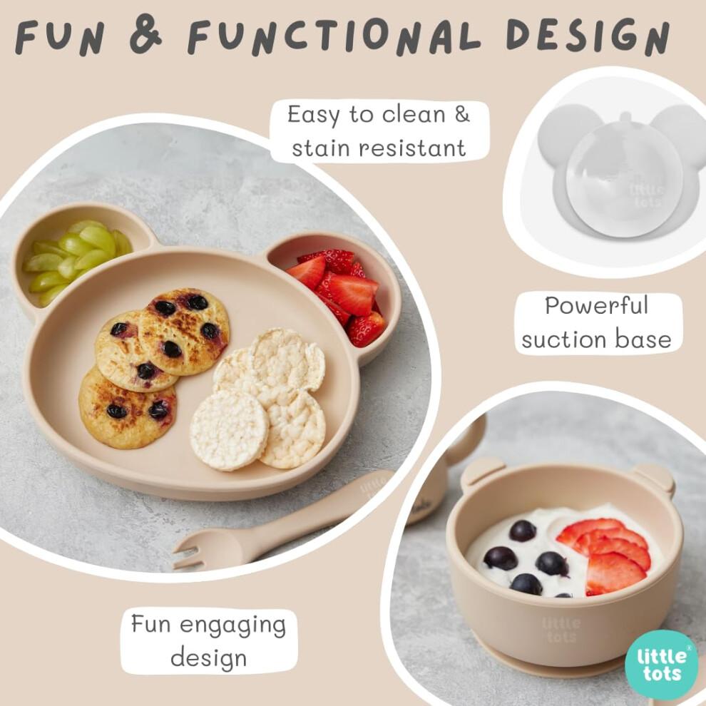 Baby Weaning Set by Little Tots | Silicone Suction Plate, Suction Bowl, Bib, Sippy Cup + Straw, Toddler Spoon + Fork, Weaning Fork + Spoon | 8 Piece