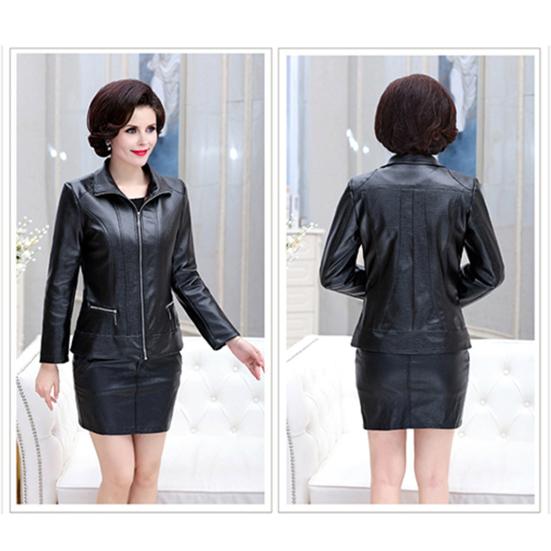 Куртка для женщин среднего возраста из искусственной кожи с гладкой поверхностью, отложным воротником, застежкой-молнией, карманами на молнии, длинными рукавами, ретро-пальто для мотоциклистов, верхняя одежда больших размеров для путешествий