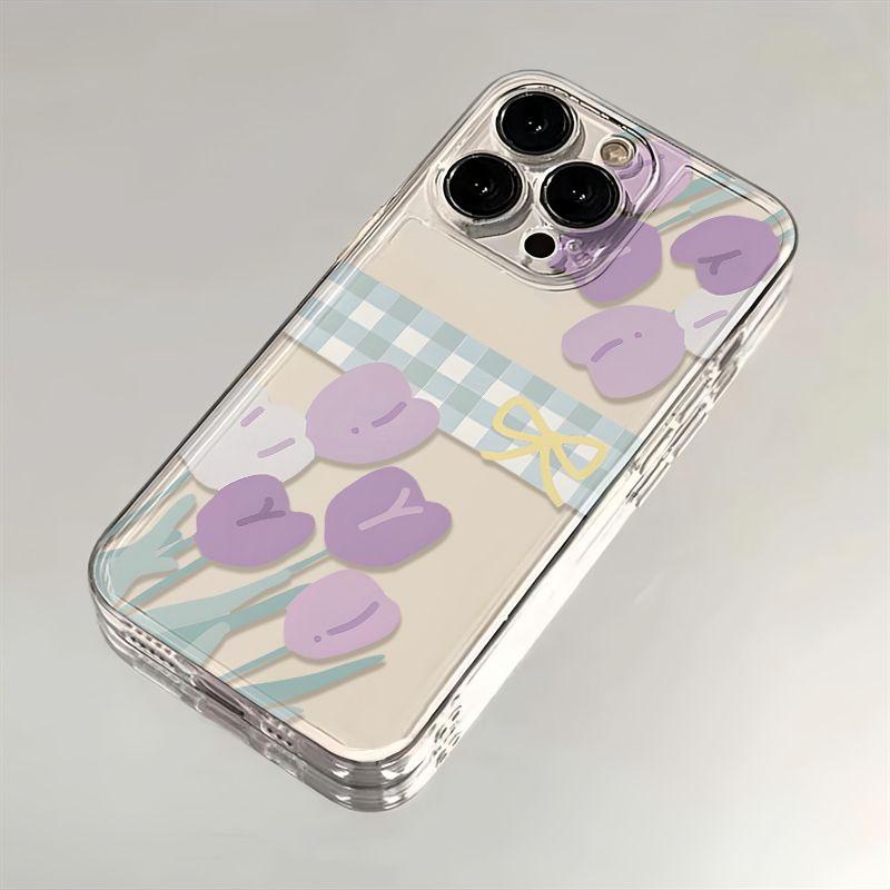 Розовый Тюльпан Мультяшный Кролик Чехол для Телефона для IPhone 16 17 Pro Max 15 14 13 12 11 Pro Max 16 15 14 Plus Прозрачный Ударопрочный Чехол