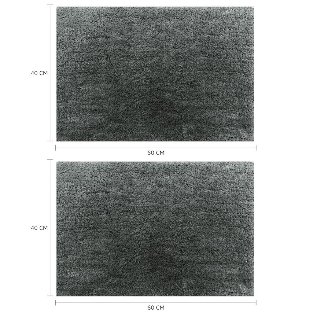 Premium Anti-Slip Microfibre Bathmat - 60cm X 40cm, Steel Grey, Pack of 2, Microfiber