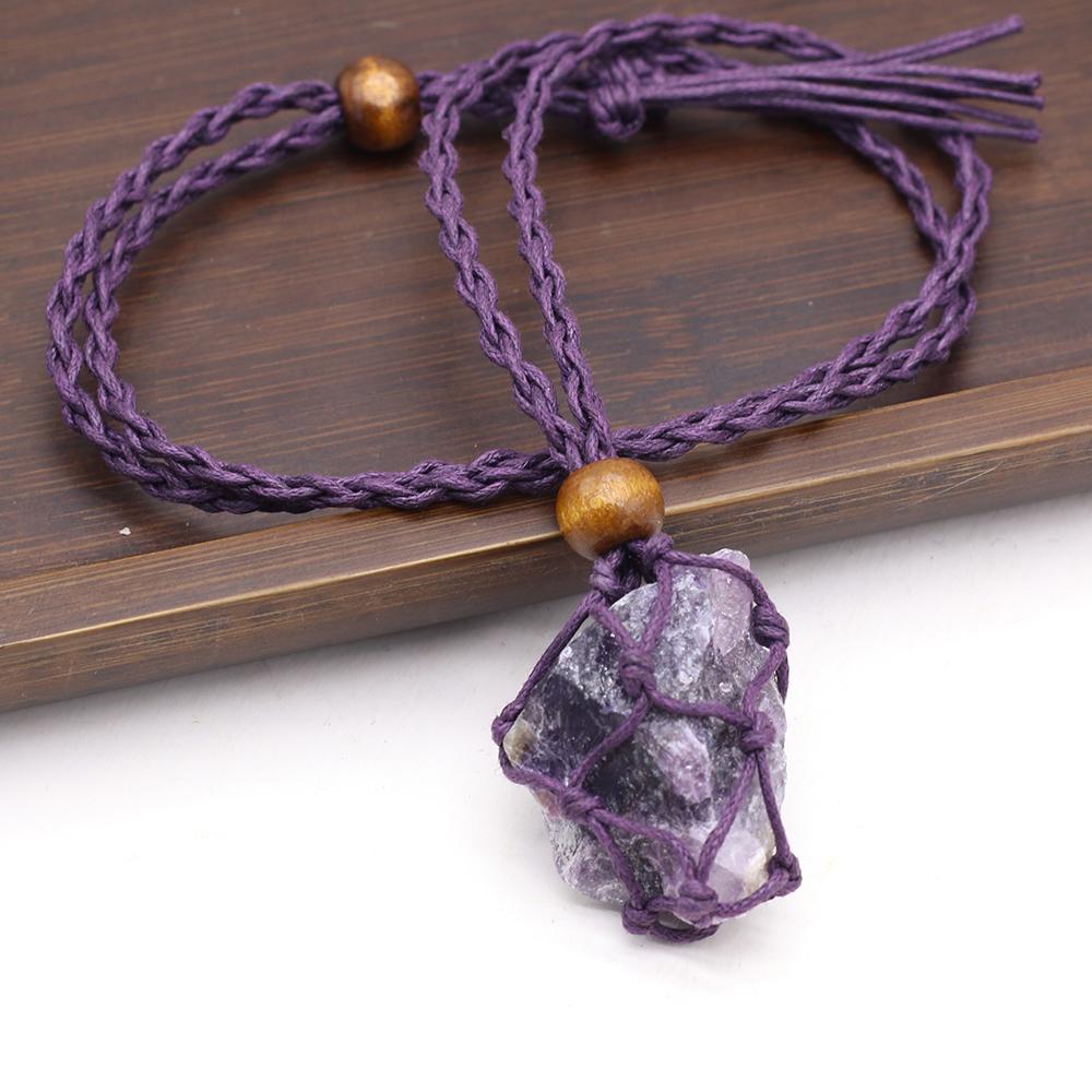 Женское ожерелье натуральный оригинальный камень сетчатый пакет нерегулярный кулон плетеная веревка подвески унисекс любовь романтическая подарочная цепочка 50 см