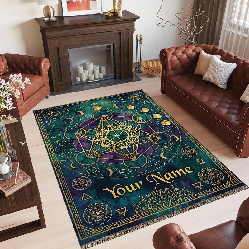 Mandala Theme Crystal Velvet Floor Rug Personalized Custom Name Text Warm Carpet Home Decoration