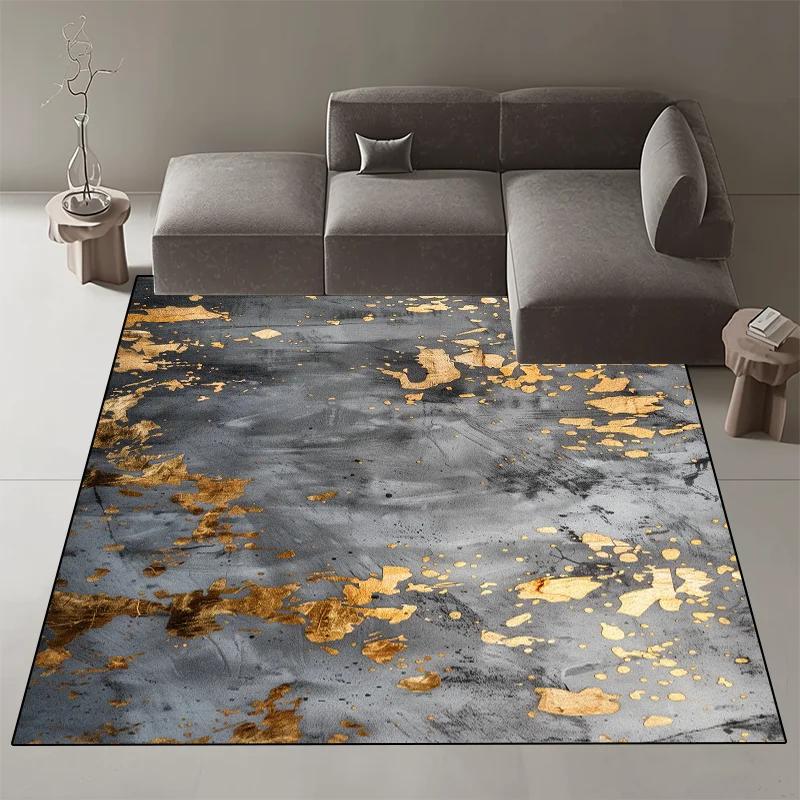 Abstract Nordic Style Decorative Rug for Living Room Luxury Gold Ink Carpets for Bedroom Decor Non-slip Washable Sofa Side Mat