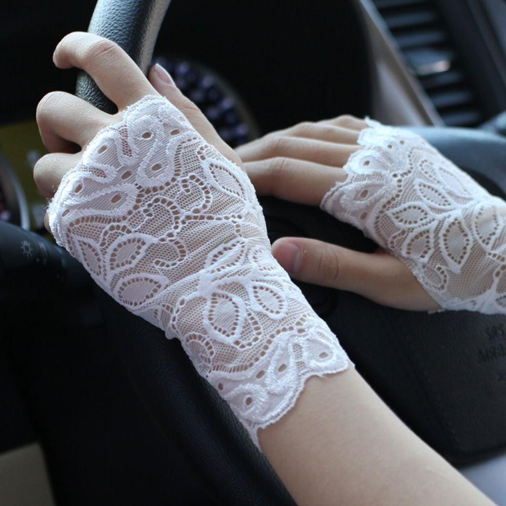 Thin Lace Half Finger Gloves 10/15/18/21cm Driving Gloves Elegant Women Sunscreen Gloves  Driving