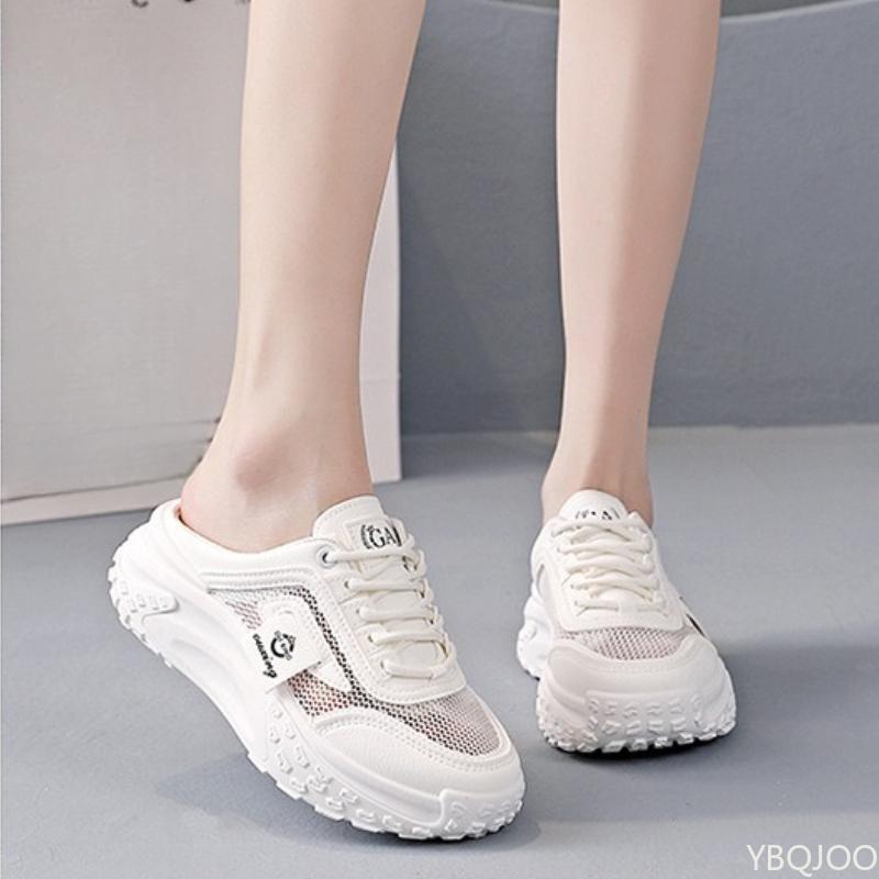 Повседневная женская обувь на полукаблуке, летняя спортивная обувь для улицы, новая дышащая сетка, простая, удобная, универсальная, крутые шлепанцы