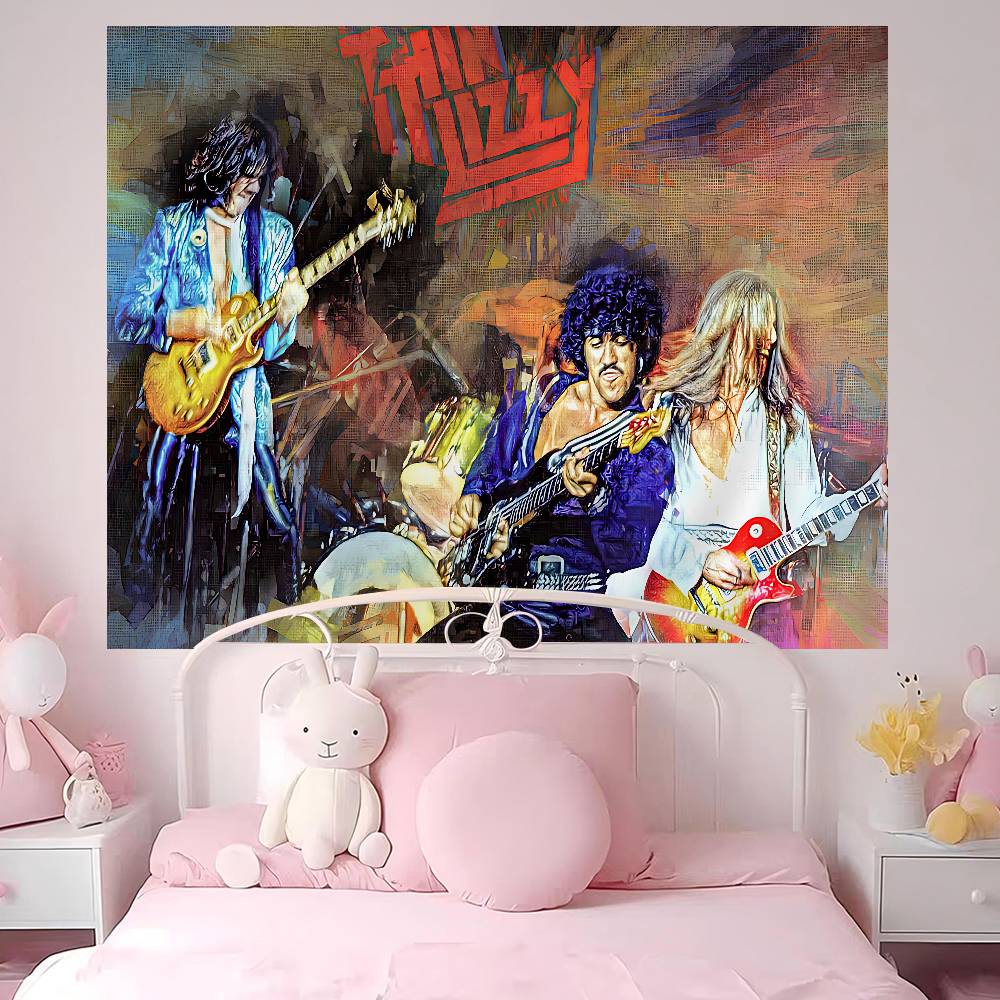 Тканевое панно Rock Band Thin Lizzy Аниме Цветочный ковер в стиле хиппи Декор для общежития Дешевый настенный декор в стиле хиппи