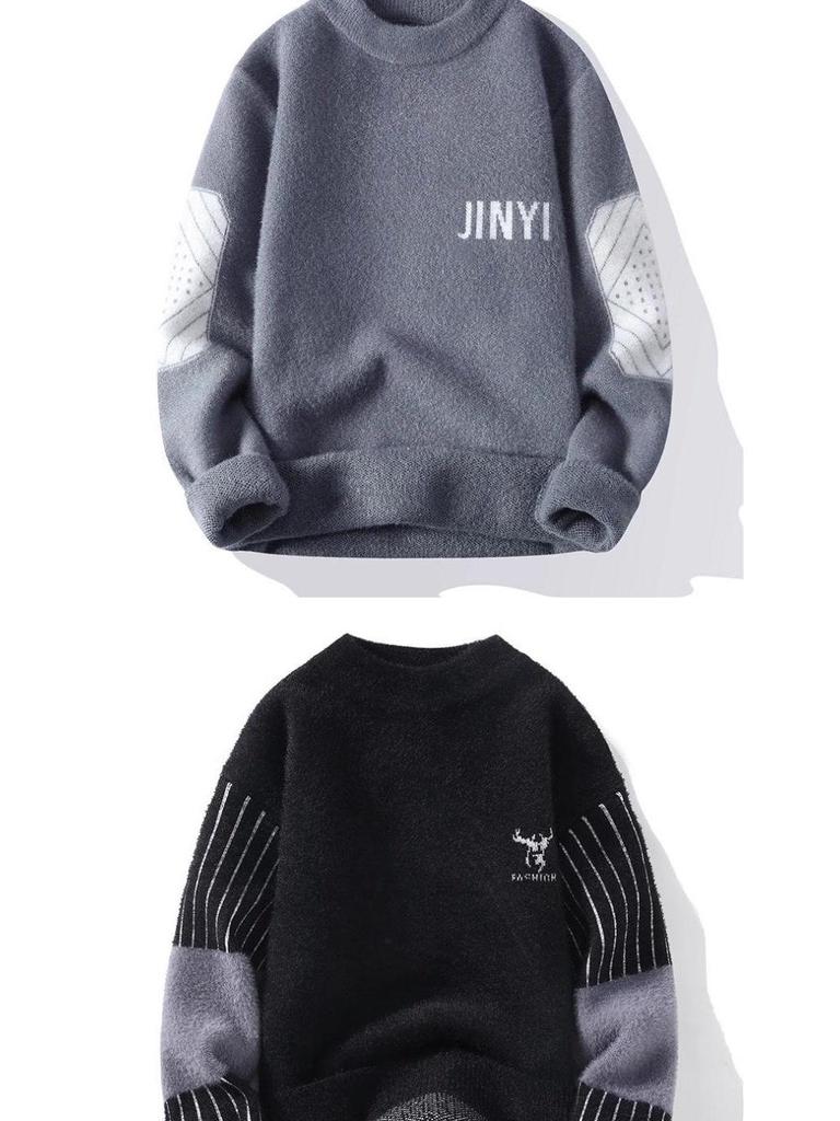 Men's Half-High Neck Mink Velvet Sweater: Autumn/Winter Thickened Knit Base Layer