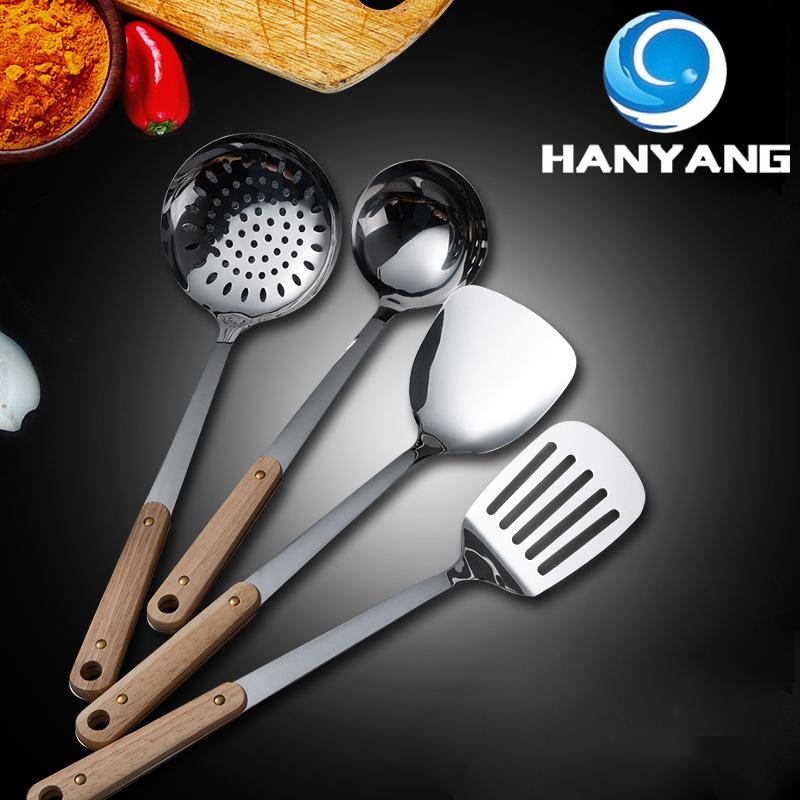 HANYANG Лопатка из нержавеющей стали, кухонная утварь, лопаточка с деревянной ручкой, кухонная лопатка
