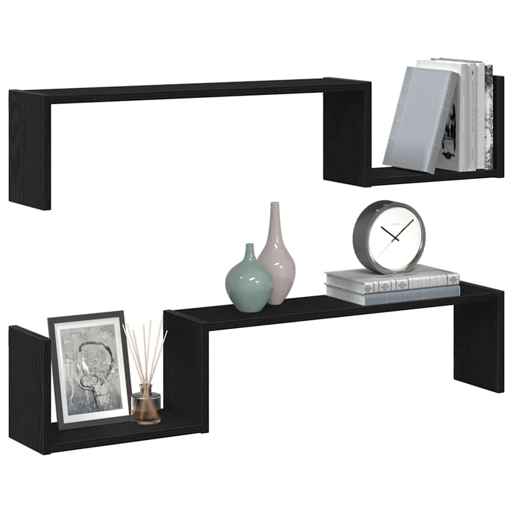 Wall Shelf with Shelf 2 pcs Black Oak Look 100 x 15 x 20 cm
