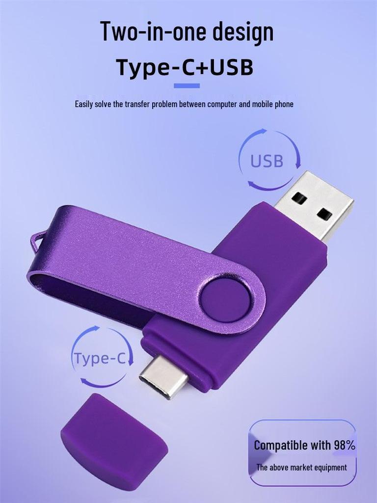 Вращающаяся флешка USB двойного назначения: Type-C 3.0, OTG, 64 ГБ/32 ГБ/16 ГБ/8 ГБ для мобильных устройств и компьютеров
