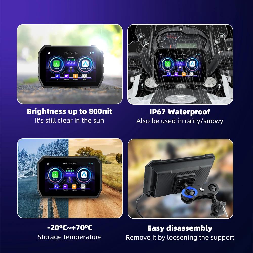 5-дюймовый Moto Беспроводной CarPlay Android Auto Мотоциклетный GPS-навигационный дисплей Мотоциклетный Bluetooth 5.0 Мультимедийный плеер Водонепроницаемый