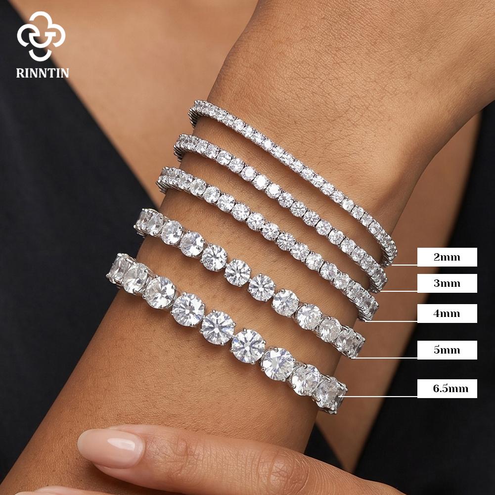 MOB01 2mm-6.5mm Hip Hop D VVS1 Moissanite Tennis Bracelet 14k White Gold Plated 925 Sterling Silver Tennis Chain Bracelet
