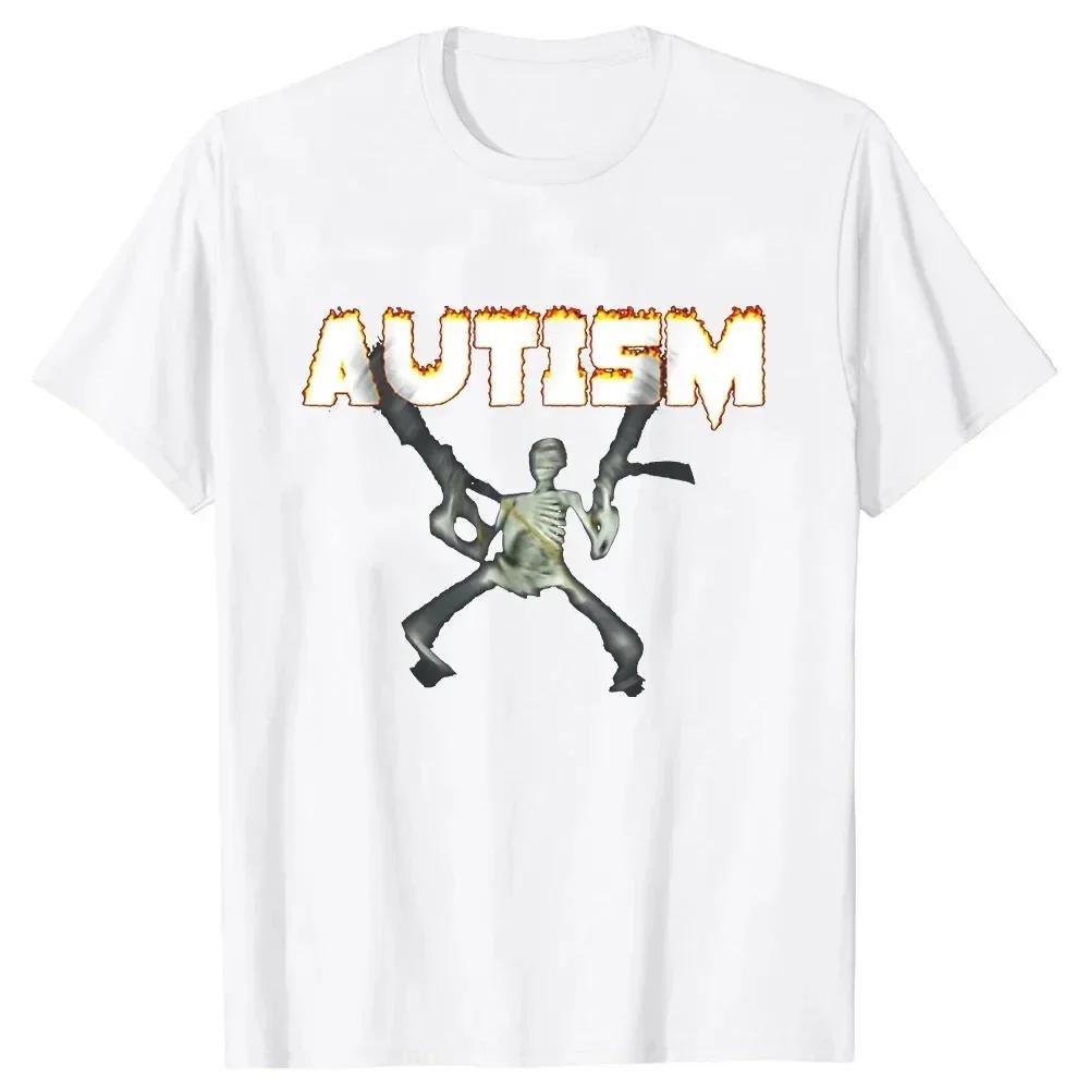 Retro Autism Skeleton Funny Women T-Shirt Neurodivergent Autism Awareness Support Graphic Tee Halloween Gifts Female Clothes