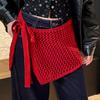 Красная вязаная ажурная юбка в корейском стиле с декоративными бретелями - Женская многослойная верхняя одежда Весна/Лето