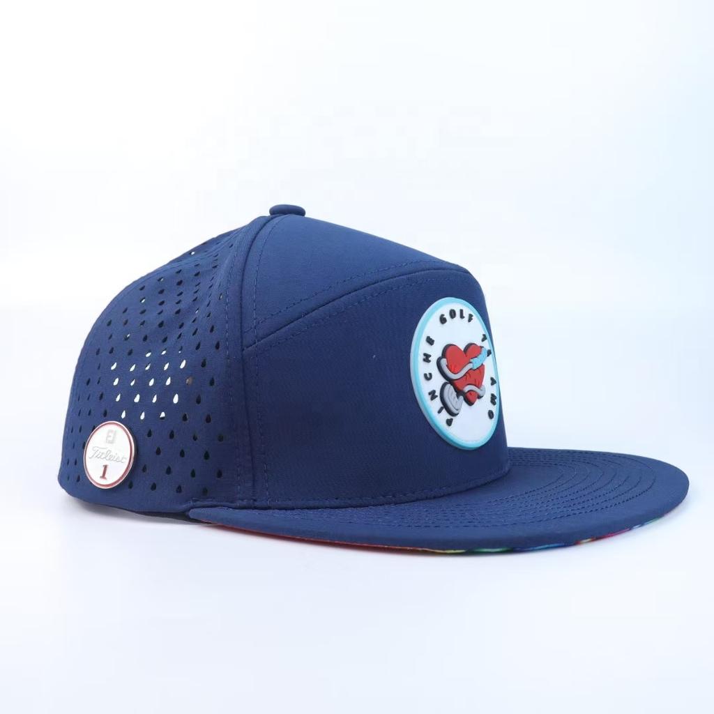 Custom 5 Panel Laser Cut Hole Perforated Golf Dad Hat Sports Gorras PVC Logo Waterproof Performance Baseball Cap Medium Profile