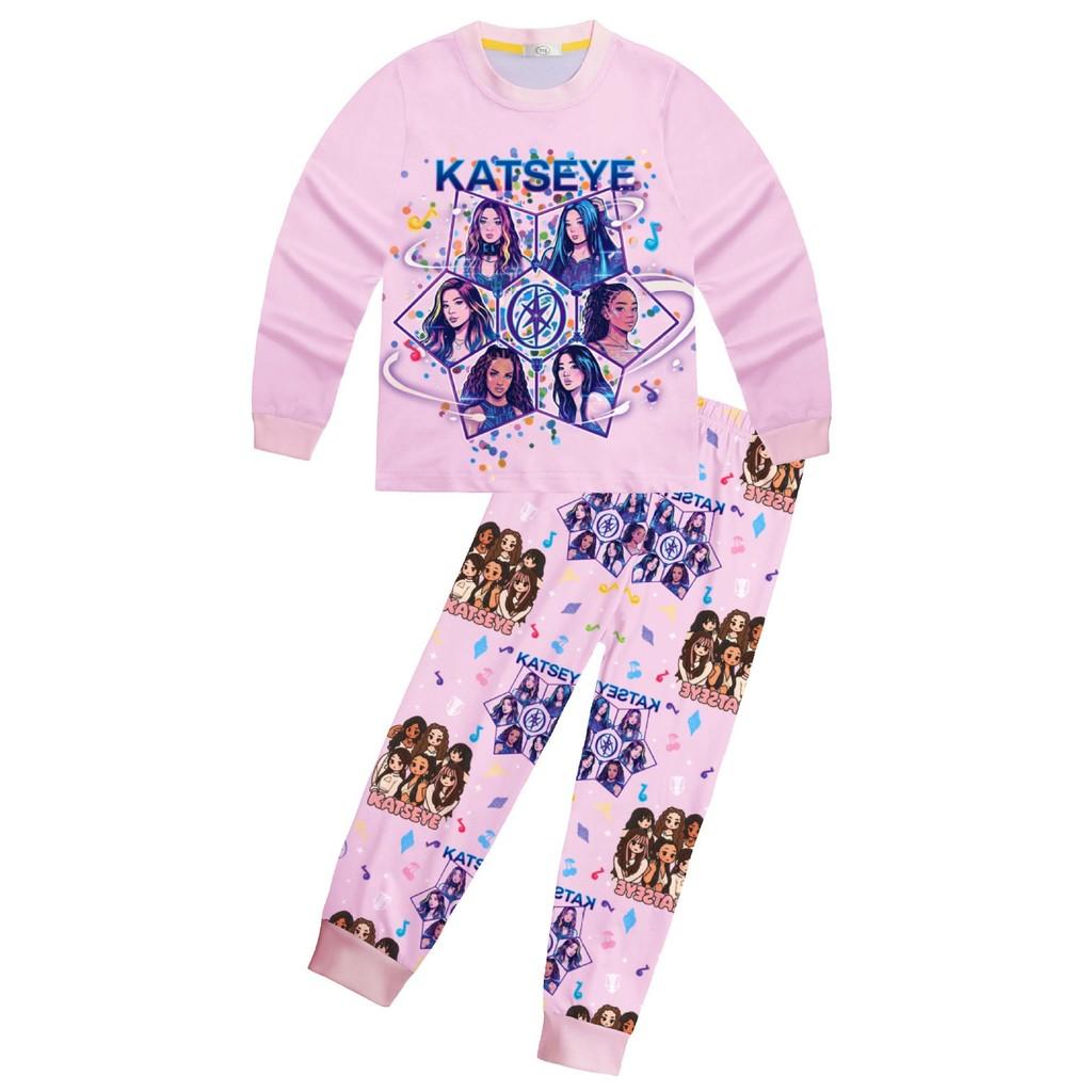 81277 Детские Девочки KATSEYE Футболка с принтом Штаны Пижама Комплекты для сна