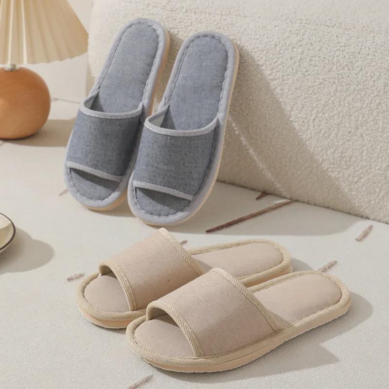 Women's and Men's Cotton Linen Anti-Slip Indoor Slippers for Spring and Autumn